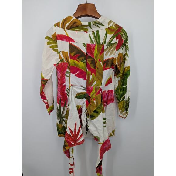 Tropical Print Tie Front Jacket Blouse Multicolor Size M Resortwear Boho Chic - Picture 3 of 4